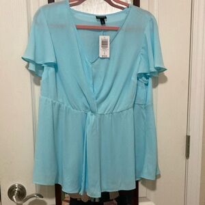Torrid Blue Wrap Flutter Sleeve Blouse